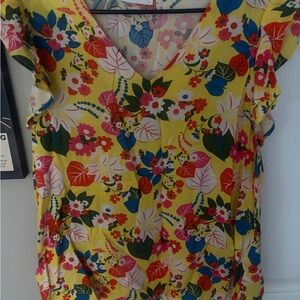 Women's Yellow Floral V-Neck Top
